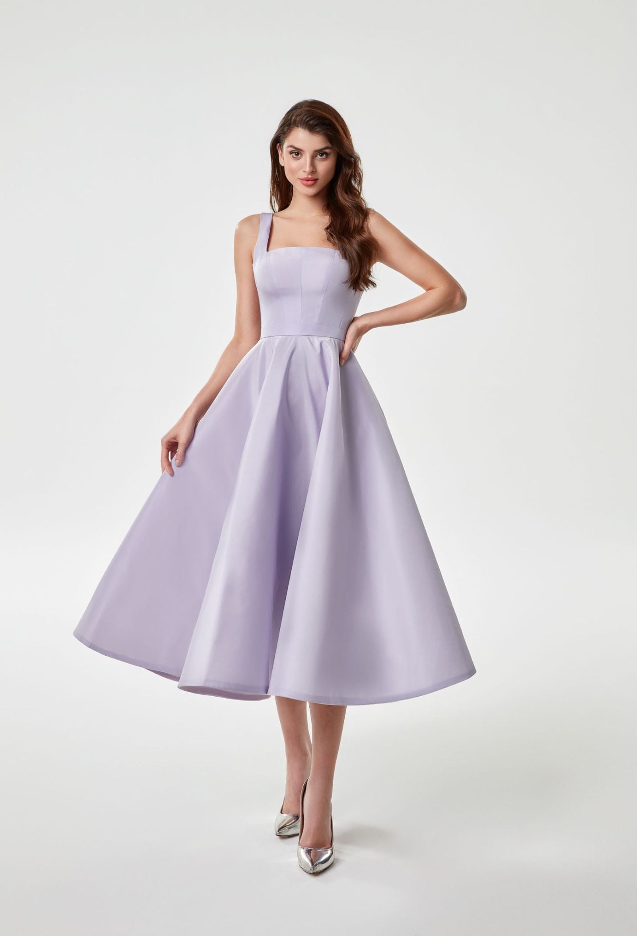 Расклешенная юбка с вырезом на груди Midi Evening Dress Модель