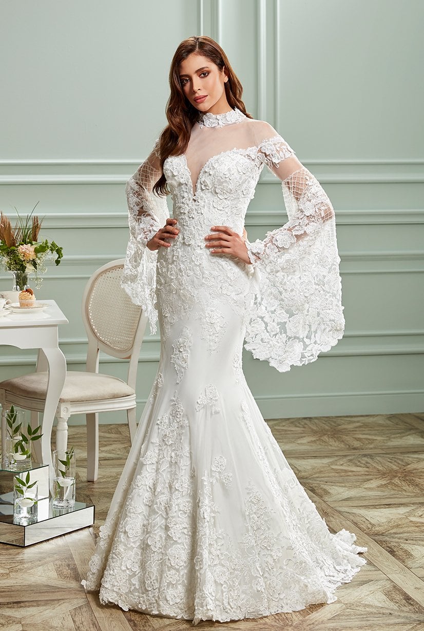 Vestido de Novia Modelo Pez Cola Larga Manga Española