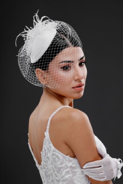 Gelin Kepi Nikah Şapkası Vualeti, BEYAZ