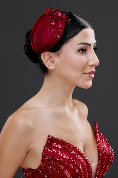 Gelin Kepi Nikah Şapkası Vualet  BORDO ST668