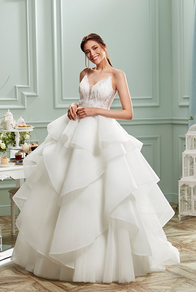 Correa De Cuerda, Pluma De Ganso, Transparente, Vestido De Novia Con Falda Drama